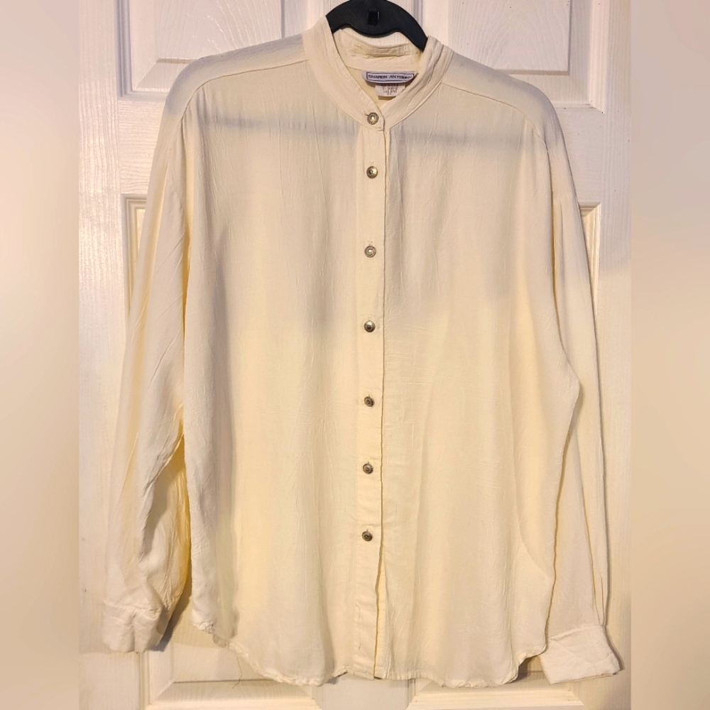 Vintage Sharon Anthony Sz 10 Off White Collarless Rayon Blouse